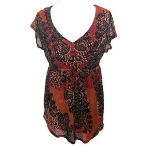 Axcess Y2K Womens Paisley Sheer Babydoll Top Size M Fairy Grunge Feminine Boho